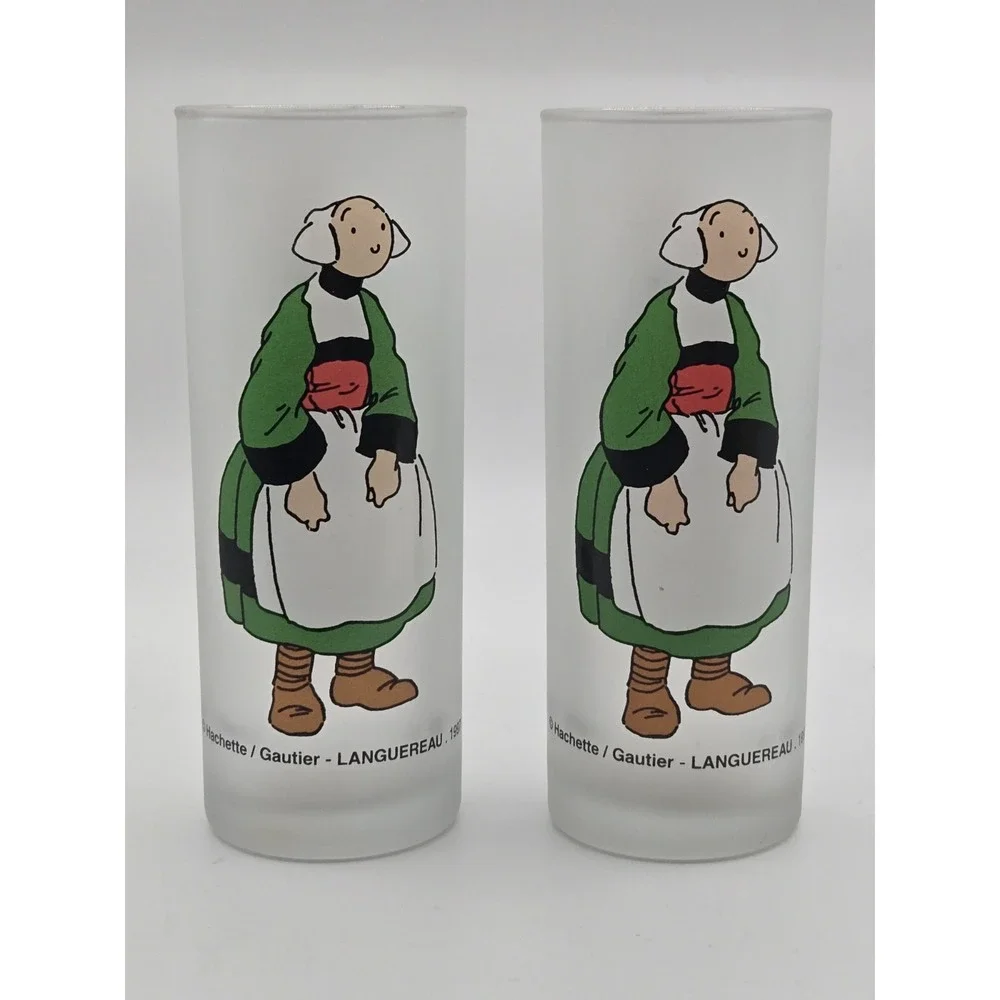 Becassine Doll French Bleuette‎ Character Glasses Set Of 2 Hachette Cups 1997